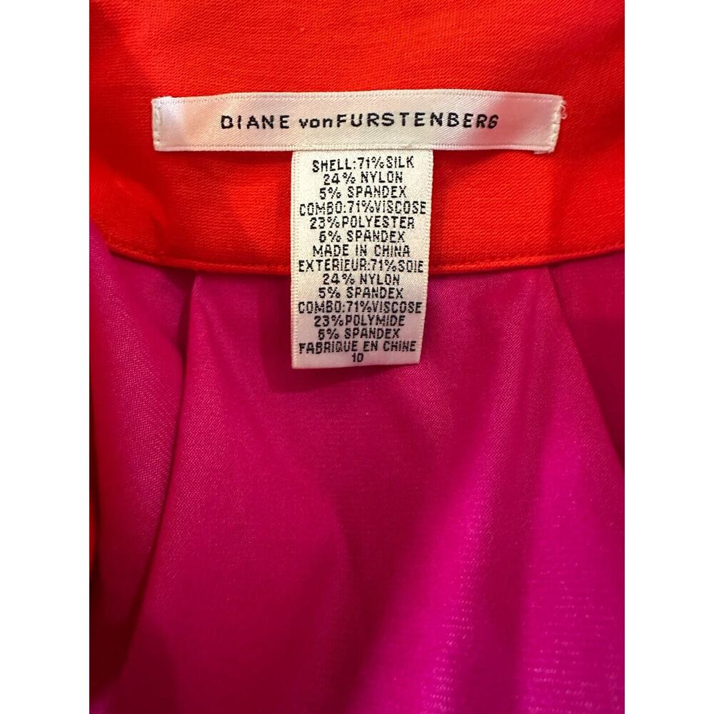 Diane von Furstenberg Silk Blend Pleated Mini Dress Y2K Red & Pink DVF Size 10 - Picture 11 of 13